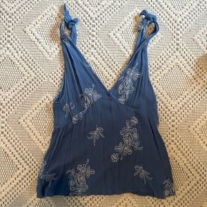 Embroidered shoulder tie top